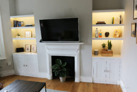 Alcove Shelves with Lights and Cabinets in the Living room | JV Carpentry